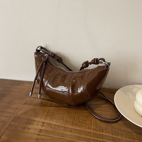Dames Glanzende PU Leer Croissant Tas Minimalistisch Mode Onderarm Dumpling Tas Halve Maan Schoudertas Dagelijks