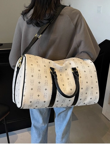 Borsa da Viaggio Donna Grande Capacità Pelle PU Stampa Monogramma Orso Cartone Animato Borsa a Tracolla Con Tracolla Larga