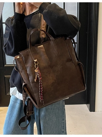 Mochila de Cuero PU Vintage para Mujer Gran Capacidad Retro Casual Bolso de Viaje Versátil Chic Street Style Bolsa Escolar
