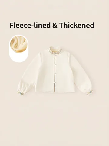 Meisjes Nieuwe Chinese Stijl Fleece Overhemd Traditionele Bloemen Borduurwerk Opstaande Kraag Lange Mouwen Verdikte Warme Top