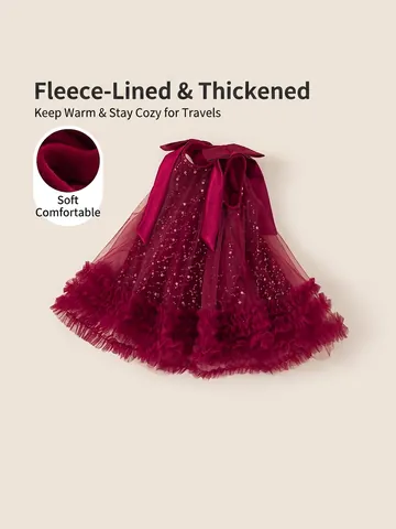 Girls Red Sequin Tulle Dress Fleece Lined Princess Cake Dress For Christmas New Year Birthday Party Sleeveless Bow Vestido