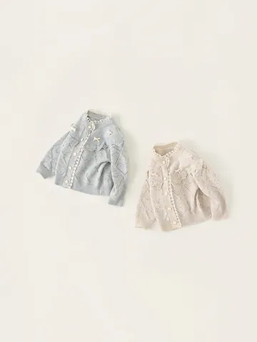 Meisjes Peuter Gebreid Vest Trui Effen Kleur Kantafwerking Strik Opengewerkt Gebreide Bovenkleding Zacht Acryl Lente Herfst Mode Breigoed
