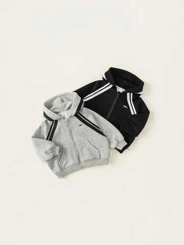Kids Hooded Zip Up Sweatshirt Cotton Blend Stripe Sporty Casual Jacket For Boys Girls Comfortable Spring Outerwear