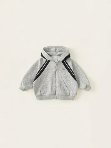 Kids Hooded Zip Up Sweatshirt Cotton Blend Stripe Sporty Casual Jacket For Boys Girls Comfortable Spring Outerwear