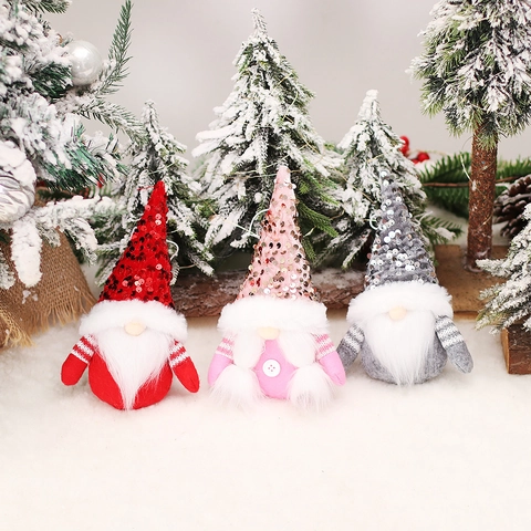 Pendenti Appesi Gnomo Natalizio Con Paillettes Bambola Peluche Senza Volto Decorazione Con Barba Lunga Per Festa Di Natale Casa