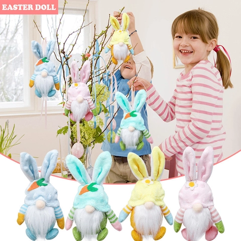 Pendente di Peluche Gnomo Coniglio di Pasqua in Tessuto Senza Volto Decorazione da Appendere per Casa Festa Stile Scandinavo
