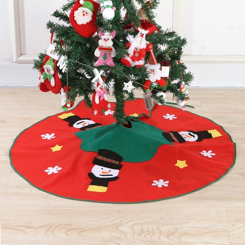 Jupe de Sapin de Noël Rouge Vert Bonhomme de Neige Flocon de Neige Étoile Applique Couvre Base de Sapin Tissu Décoration