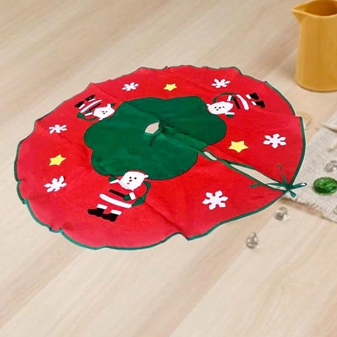 Jupe de Sapin de Noël Rouge Vert Bonhomme de Neige Flocon de Neige Étoile Applique Couvre Base de Sapin Tissu Décoration
