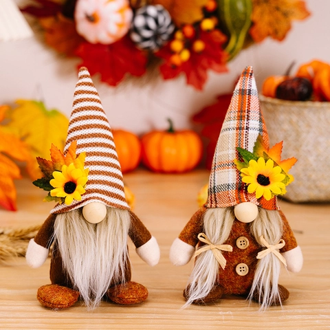 Gnomos de Peluche Rudolph sin Rostro con Girasol y Hoja de Arce de Acción de Gracias Adorno de Cosecha para Mesa Otoño Regalos Hogar