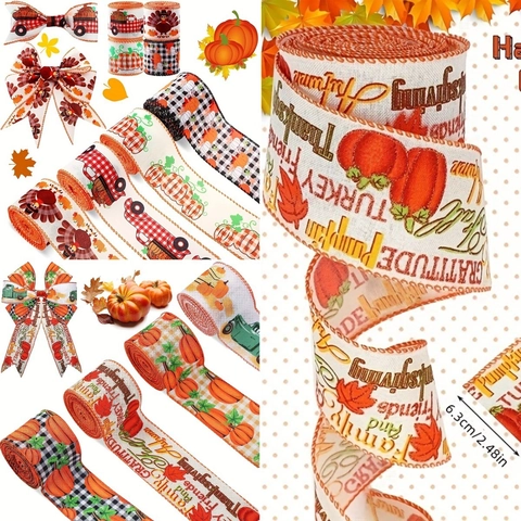 Nastro Cablato in Tela per il Ringraziamento Autunno Zucca Tacchino Plaid Nastro Decorativo per Ghirlande Fai-da-te Festa