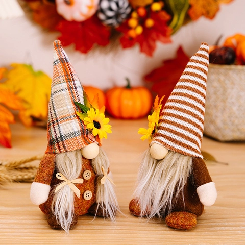 Gnomos de Peluche Rudolph sin Rostro con Girasol y Hoja de Arce de Acción de Gracias Adorno de Cosecha para Mesa Otoño Regalos Hogar