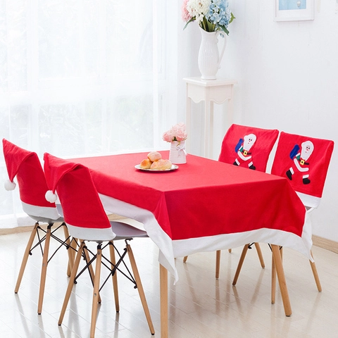Weihnachten Weihnachtsmann Schneemann Applikation Stuhlbezug Rot Weiß Tischdecke Set Zuhause Essen Festliche Party Stuhlbezüge