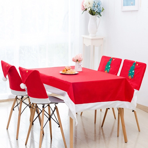 Weihnachten Weihnachtsmann Schneemann Applikation Stuhlbezug Rot Weiß Tischdecke Set Zuhause Essen Festliche Party Stuhlbezüge