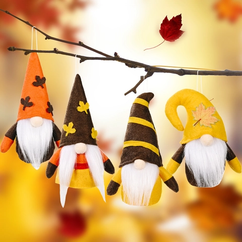 Autumn Harvest Gnome Hanging Decorations Thanksgiving Pumpkin Maple Leaf Plush Gnome Ornaments For Home Party Fall Decor