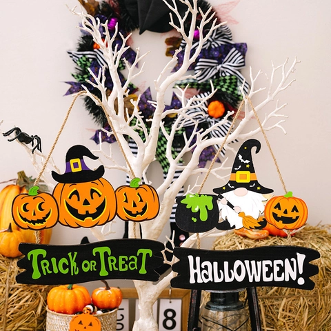 Targa Appesa in Legno di Halloween Ciondolo Lettera Strega Gnomo Zucca per Parete Casa Festa Decorazione Ornamento Festival