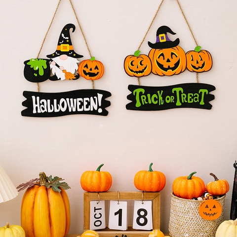 Targa Appesa in Legno di Halloween Ciondolo Lettera Strega Gnomo Zucca per Parete Casa Festa Decorazione Ornamento Festival