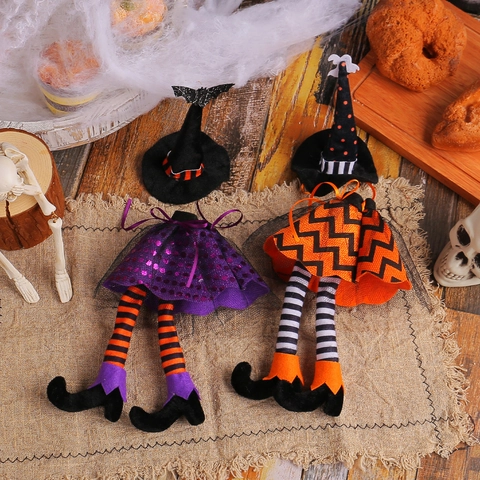 Copri Bottiglia di Vino a Forma di Cappello da Strega con Gambe Lunghe per Halloween Decorazione da Tavola per Festa Bar Casa