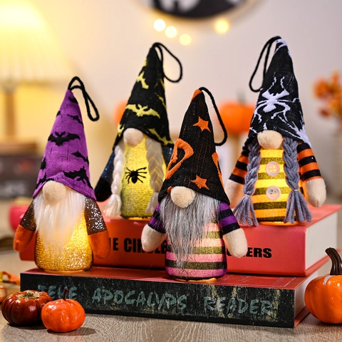 Halloween LED Light Gnome Plush Hanging Ornaments Pumpkin Bat Faceless Doll Festive Atmosphere Home Party Decoration