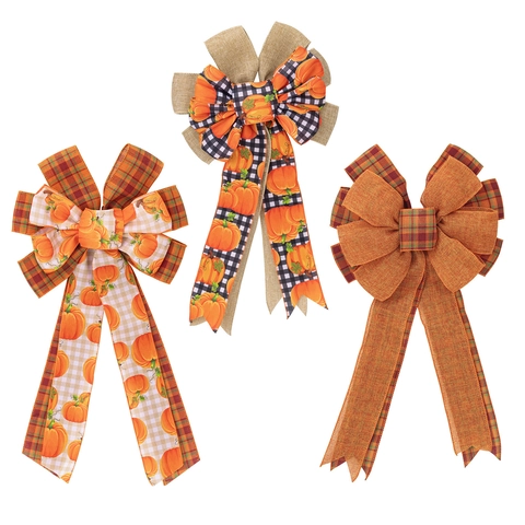 Herbst Thanksgiving Deko Schleife Ernte Kürbis Karo Jute Kranz Ornament Für Haustür Heim Party Dekoration