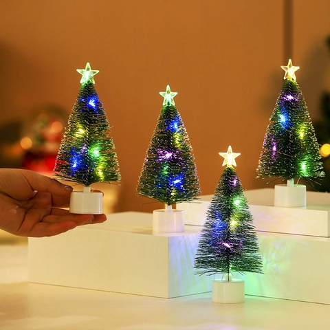 Mini Albero di Natale Luminoso a LED Ornamento da Tavolo in PVC con Aghi di Pino Puntale a Stella per Decorazione