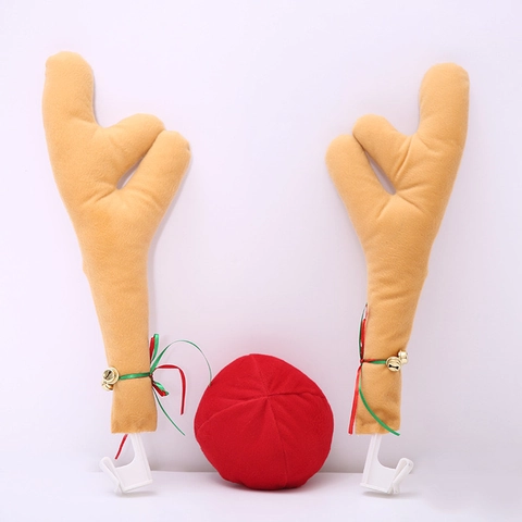 Set Decorazione Auto Corna di Renna di Natale Con Naso Rosso Peluche Interni Auto Ornamenti Natalizi Corna per SUV Auto
