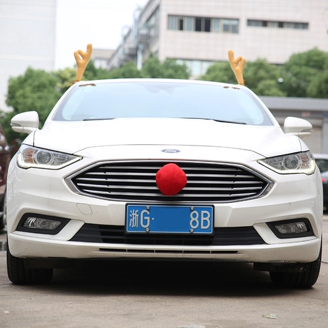 Set Decorazione Auto Corna di Renna di Natale Con Naso Rosso Peluche Interni Auto Ornamenti Natalizi Corna per SUV Auto