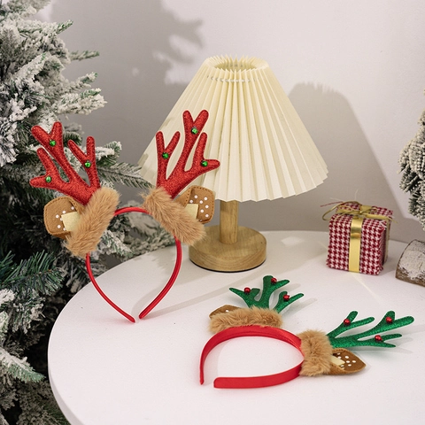 Cerchietto Natalizio con Corna di Renna con Paillettes Glitterate e Orecchie di Peluche per Feste di Vacanza Travestimento