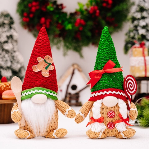 Χριστουγεννιάτικα Διακοσμητικά Gingerbread Man Gnomes Φωτιζόμενα Πλεκτά Gnomes Με Κόκκινα Πράσινα Καπέλα Για Το Σπίτι