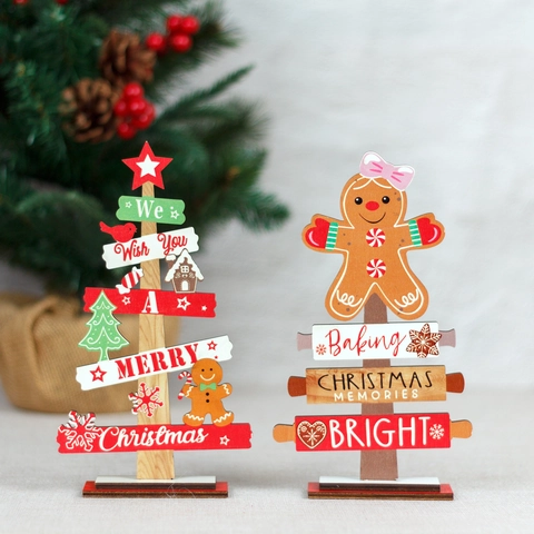 Weihnachten Holz Tischdeko Cartoon Lebkuchenmann Baum Mehrlagig Bedruckt Festliche Tischdekoration Für Zuhause Büro