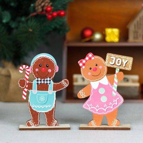 Weihnachten Holz Lebkuchenmann Tischornament Cartoon Zuckerstange Cupcake JOY Schild Festliche Dekoration Zuhause Geschenk