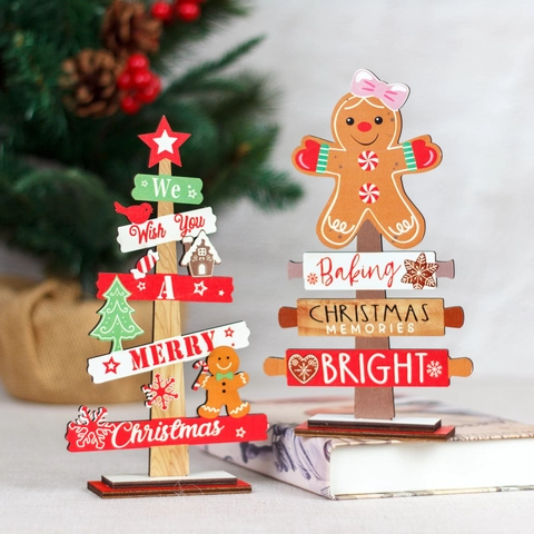 Weihnachten Holz Tischdeko Cartoon Lebkuchenmann Baum Mehrlagig Bedruckt Festliche Tischdekoration Für Zuhause Büro