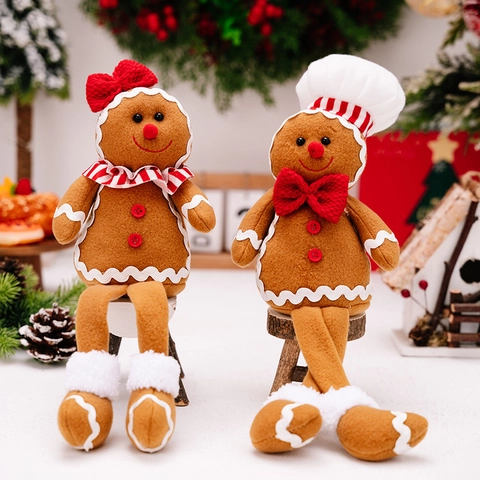 Bambola di Peluche Omino Pan di Zenzero Natalizio Ornamento Seduto Gambe Lunghe Con Cappello da Chef Decorazione Casa