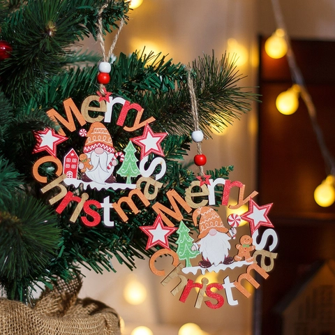 Adorno de Madera Merry Christmas para Árbol Gnomo Hombre de Jengibre Letrero de Madera Redondo Hueco Decoración Navideña