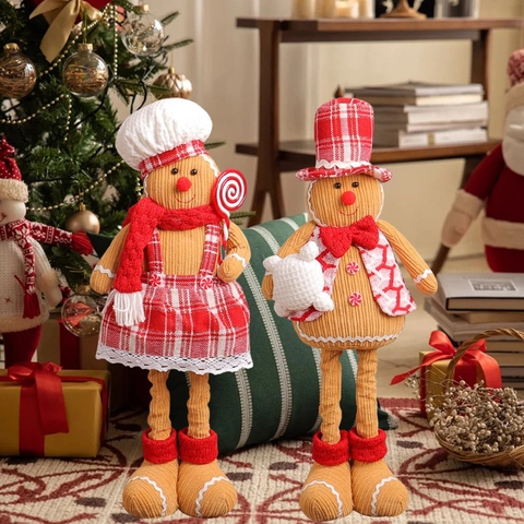 Kerstmis Peperkoekmannetje Intrekbare Pluche Pop Ornament Gentleman En Chef Stijl Polyester IJzer Feestelijke Huisdecoratie