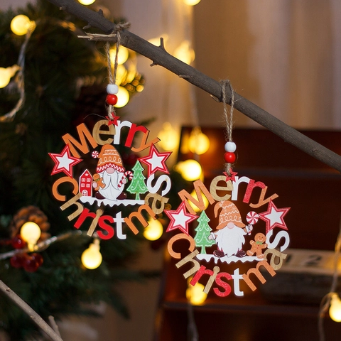 Adorno de Madera Merry Christmas para Árbol Gnomo Hombre de Jengibre Letrero de Madera Redondo Hueco Decoración Navideña