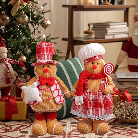 Kerstmis Peperkoekmannetje Intrekbare Pluche Pop Ornament Gentleman En Chef Stijl Polyester IJzer Feestelijke Huisdecoratie