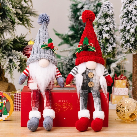 Gnomi Natalizi in Maglia Nordica Ornamente Bambola di Peluche Babbo Natale con Gambe Lunghe Decorazioni da Tavolo per Natale Casa