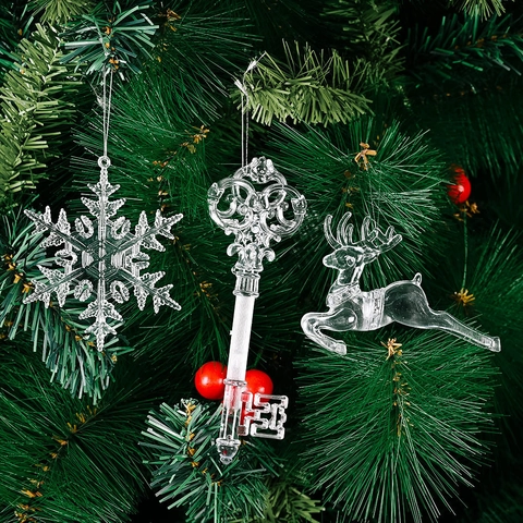 Klarer Kunststoff Weihnachtsbaum Hängen Ornamente Transparent Schneeflocke Hirsch Schlüssel Deko Anhänger Für Party Dekor
