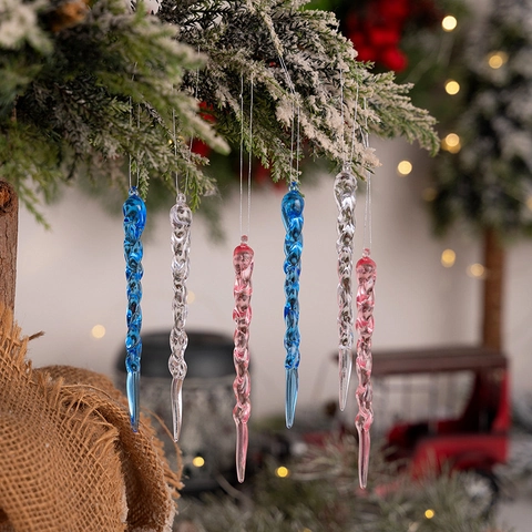 Ornamenti Appesi a Spirale in Acrilico per Decorazione Albero di Natale Ghiaccioli per Festa Invernale Rosa Blu Trasparente
