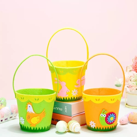 Ostern Filz Geschenk Korb Rund Handgehaltener Eimer Cartoon Hase Henne Schnecke Muster Party Eiersuche Tasche Deko
