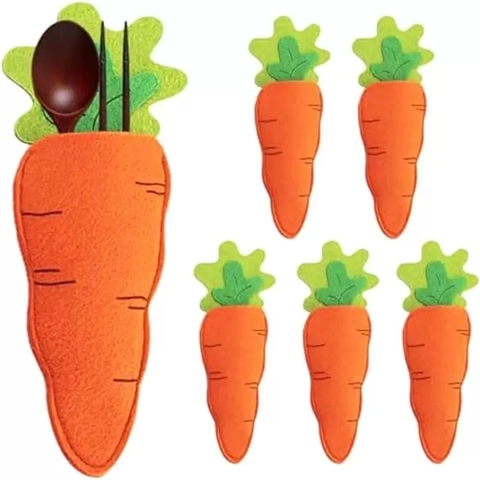 Easter Carrot Cutlery Holder Bag Non-Woven Fabric Carrot Shape Tableware Pocket For Easter Party Table Decorations Home