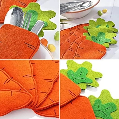 Easter Carrot Cutlery Holder Bag Non-Woven Fabric Carrot Shape Tableware Pocket For Easter Party Table Decorations Home