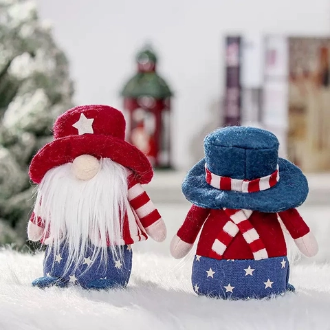 Gnomo Patriottico per il Giorno dell'Indipendenza Bambola di Peluche Decorazione Stelle e Strisce Rosso Bianco Blu Ornamento