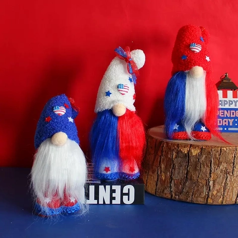 Gnomo Patriottico del Giorno dell'Indipendenza Bambola di Peluche Rosso Bianco Blu 4 Luglio USA Gnomo per Decorazione Tavolo Casa