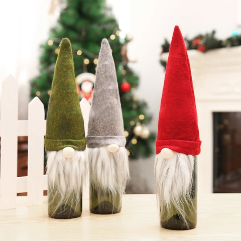 Christmas Wine Bottle Cover Gnome Faceless Old Man Decoration For Xmas Party Holiday Dinner Table Decor Gift Bag