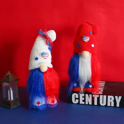 Gnomo Patriottico del Giorno dell'Indipendenza Bambola di Peluche Rosso Bianco Blu 4 Luglio USA Gnomo per Decorazione Tavolo Casa
