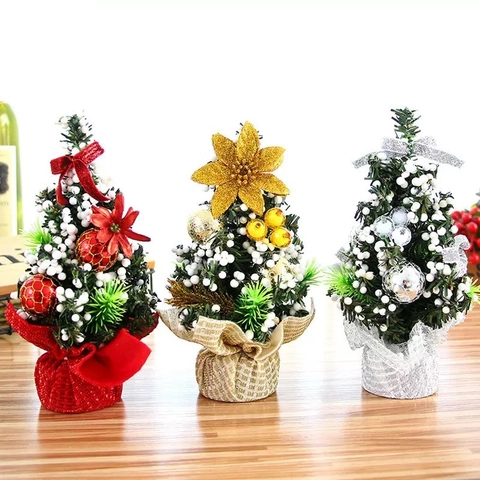 Mini Kunstkerstboom Ornamenten Voor Bureau Tafel Decoratie Feestelijke Huis Vakantie Ornament Cadeau Rood Goud Zilver Thema