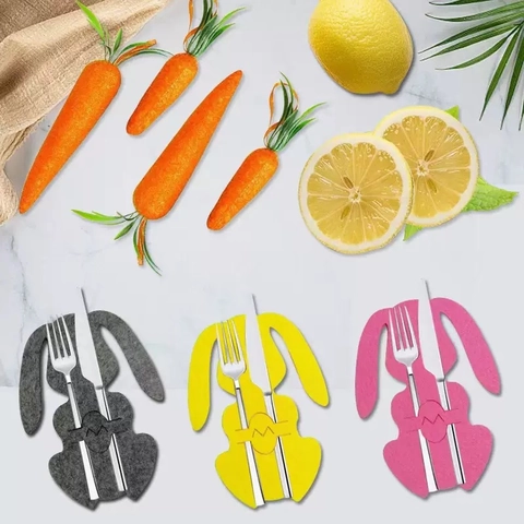 Portaposate in Feltro a Forma di Coniglietto Pasquale per Decorazione Tavola Sacchetto per Coltelli e Forchette da Cucina