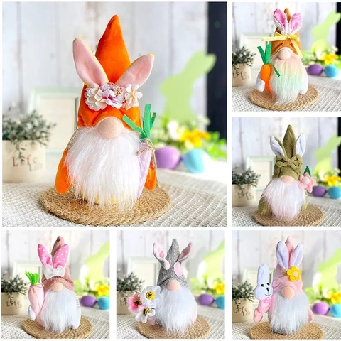 Gnomes de Pâques Décorations en Peluche Oreilles de Lapin Poupée Sans Visage Avec Carotte Fleurs Pour Table de Maison de Printemps Fête