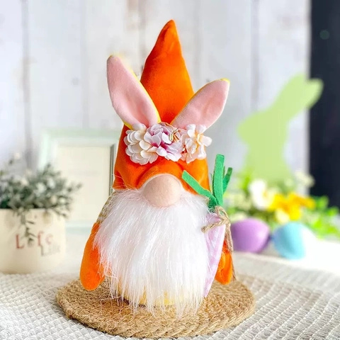 Gnomes de Pâques Décorations en Peluche Oreilles de Lapin Poupée Sans Visage Avec Carotte Fleurs Pour Table de Maison de Printemps Fête